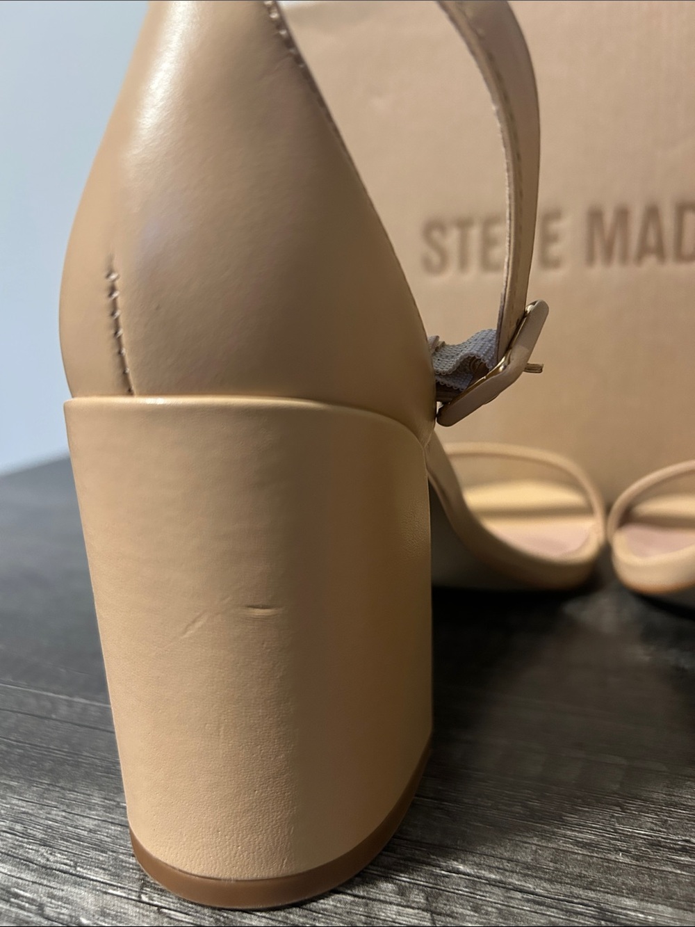 Steve Madden Nude/Tan Ankle-Strap Block Heel Sandals - Picture 5 of 8